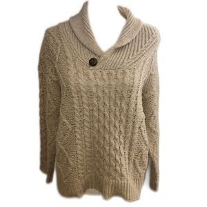 Hem & Thread Cozy Cable Knit Sweater - Cream Beige, Small